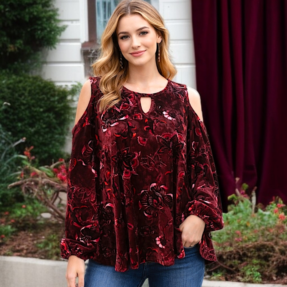 Y2K Witchy Velvet Top Velvet M Floral Keyhole Whimsigoth Fairy Vintage America‎